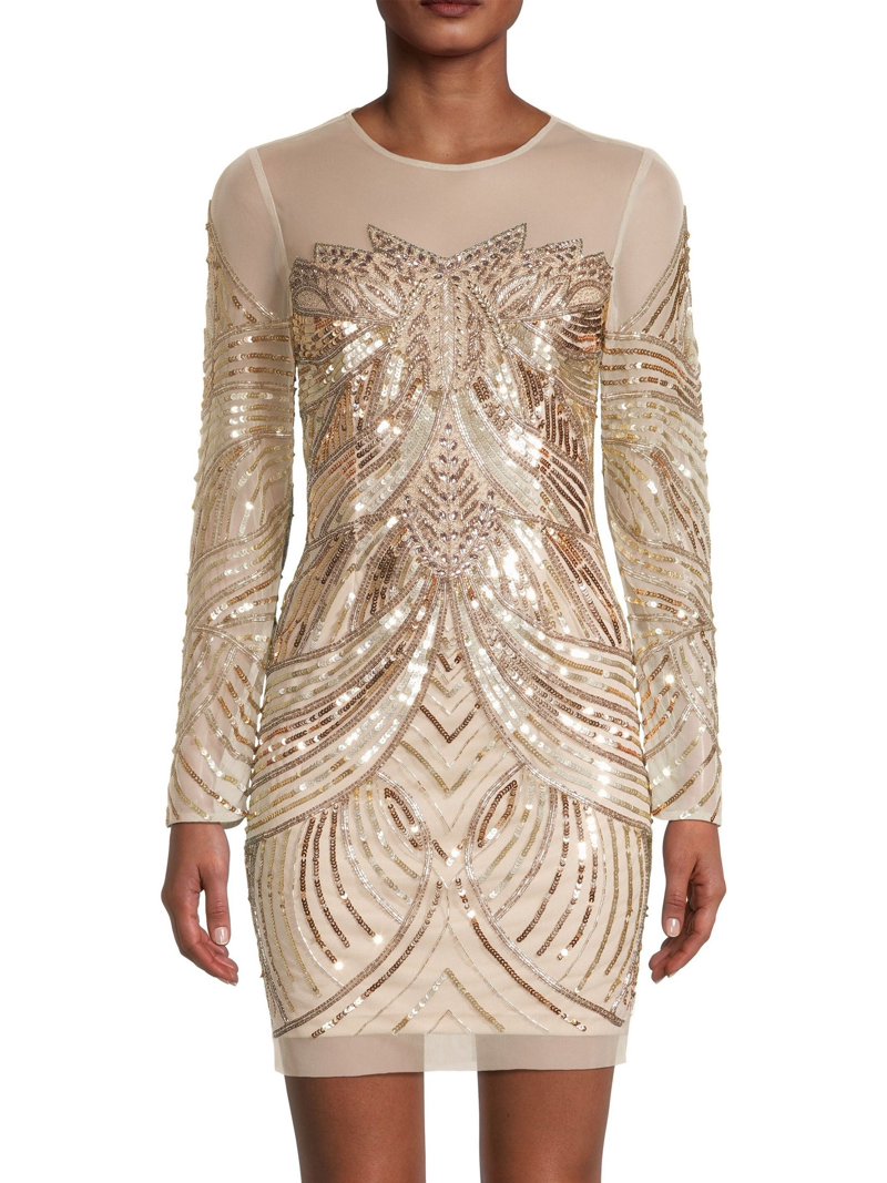 Aidan Mattox Illusion Crew Neck Long Sleeve Bodycon Zipper Back Embellished Mesh Dress - Walmart.com Aidan Mattox Illusion Crew Neck Long Sleeve Bodycon Zipper Back Embellished Mesh Dress - Walmart.com