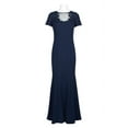 thumbnail image 1 of Aidan Mattox Illusion Embellished Crew Neck Short Sleeve Trumpet Keyhole Back Concealed Zipper Back Crepe Dress-NAVY / 8, 1 of 3