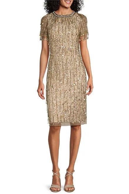 gold beaded dress short Scala 80200 Short Homecoming Beaded Fringe Cocktail Dress – The Dress Outlet