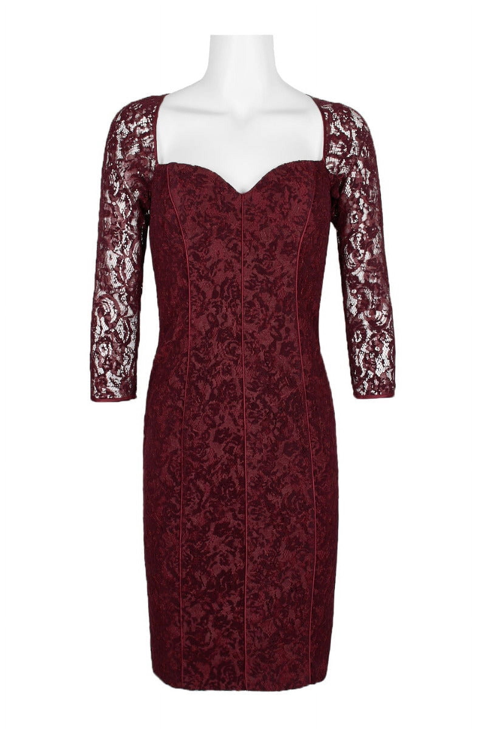 Aidan Mattox Queen Anne Neck Long Sleeve Piping Detail Bodycon Zipper Back  Cutout Back-WINE / 0 - Walmart Business Supplies