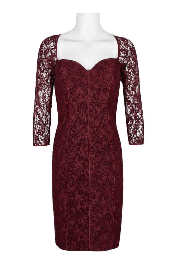 Queen Anne Neck Long Sleeve Piping Detail Bodycon Zipper Back Cutout Back-WINE / 0