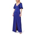 thumbnail image 1 of Aidan Mattox V-Neck Back Zipper Pleated Shoulders Short Sleeves Front Slit Opening Long Satin Dress-ROYAL SAPPHIRE / 6, 1 of 2