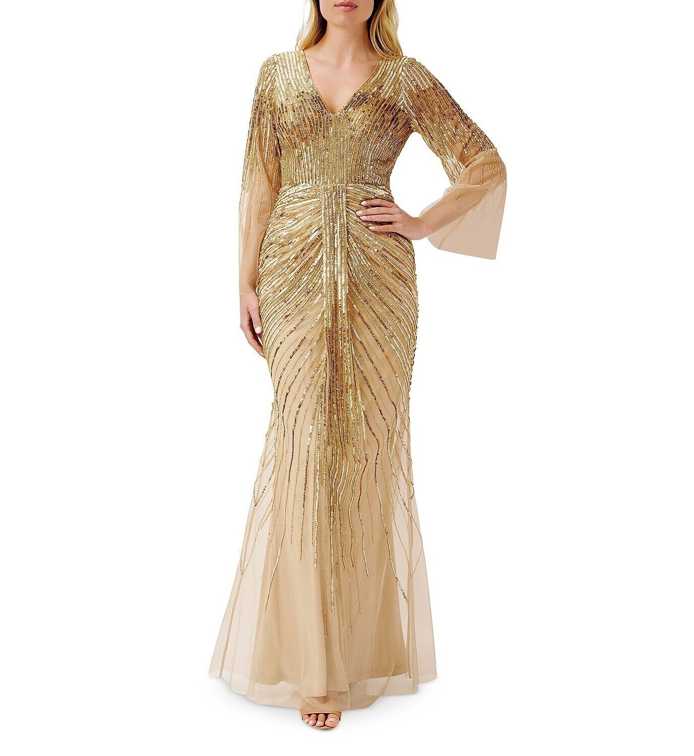 aidan mattox gold dress Aidan Mattox Metallic Off Shoulder Gown MOTHER OF