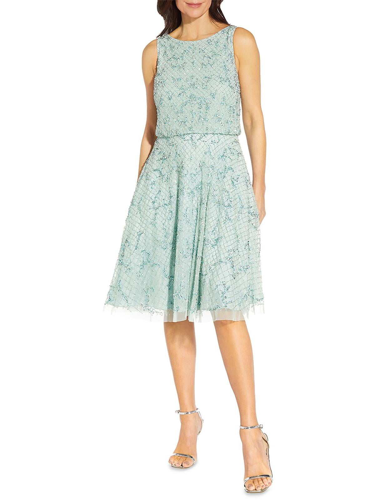 Aidan Mattox Women's Boat Neck Beaded Dress - Green - Size 4 - Mint
