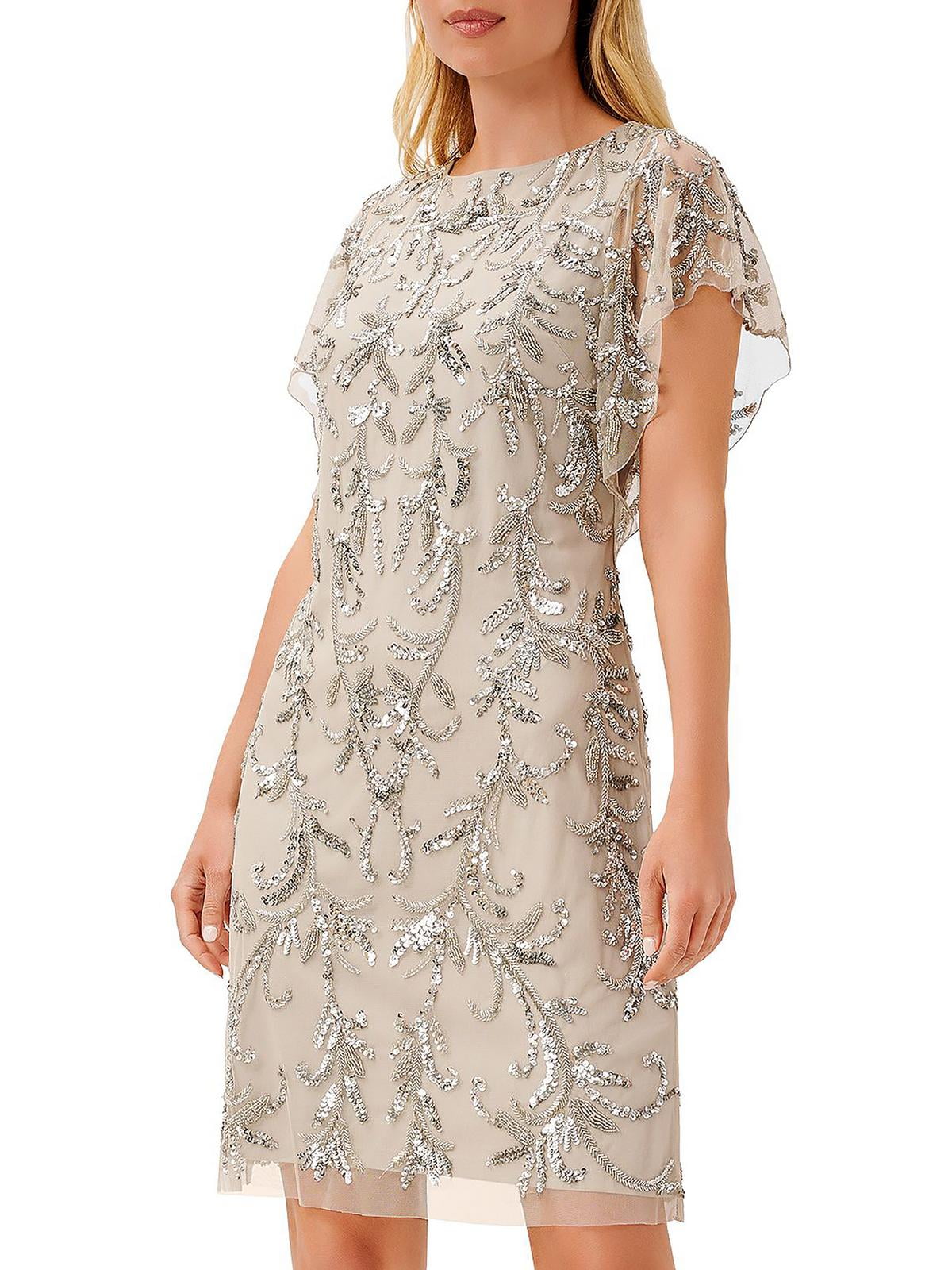 Aidan Mattox Women's Embellished Flutter Sleeve Cocktail Dress - Silver - Size 6