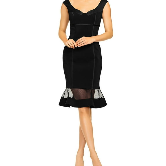 Aidan Mattox Womens Illusion Cocktail Dress, Black, 2