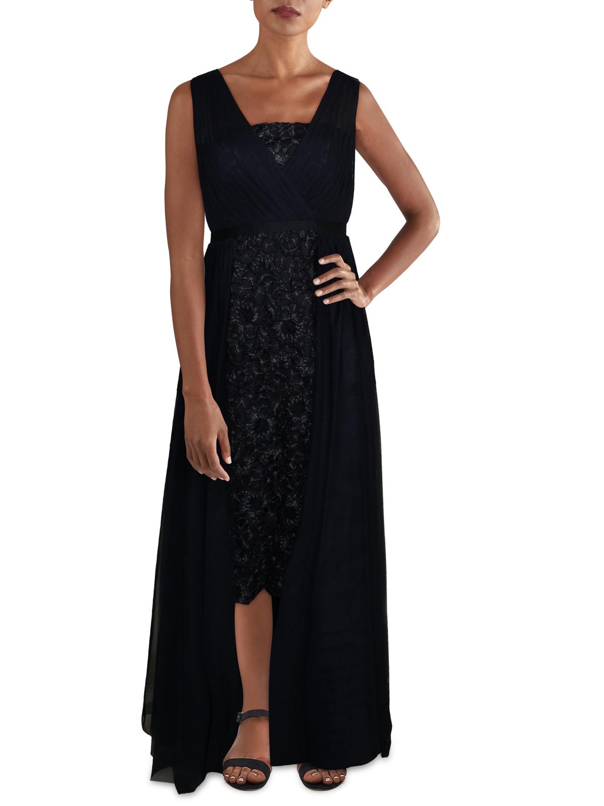 Aidan Mattox Womens Lace Front Embroidered Midi Dress