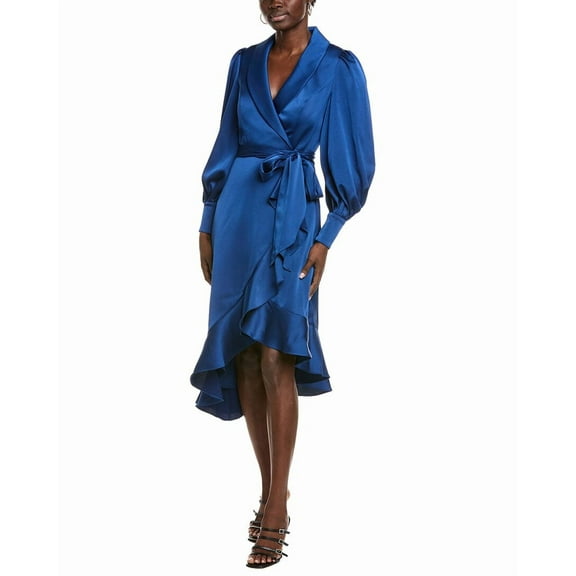 Aidan Mattox womens Aiden Mattox Balloon Sleeve Wrap Dress, 2, Blue