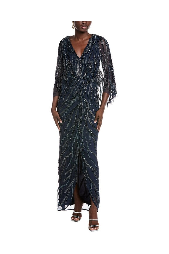 womens Beaded Maxi Dress, 4, Blue