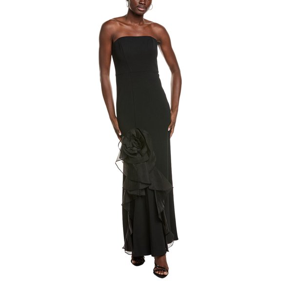 Aidan Mattox womens Cascading Rose Column Gown, 2, Black