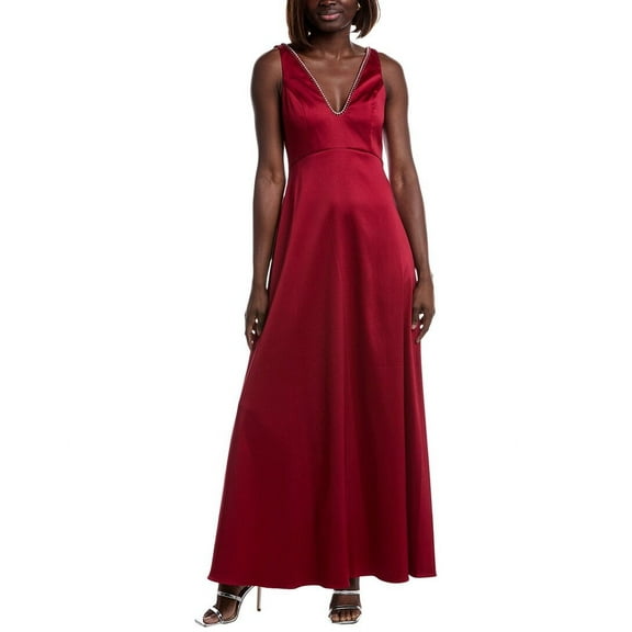 Aidan Mattox womens  Embellished Neckline A-Line Gown, 10, Red