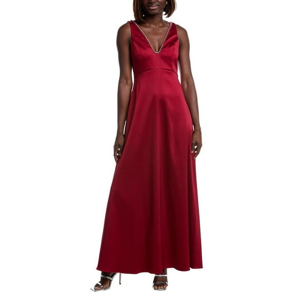 Aidan Mattox womens Embellished Neckline A-Line Gown, 8, Red
