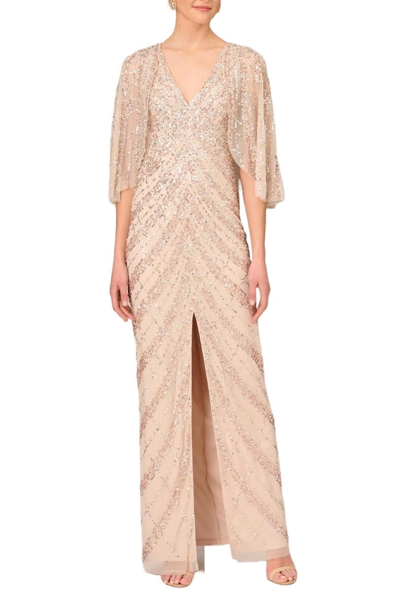 Aidan Mattox womens Fully Beaded Column Gown 2 Pink