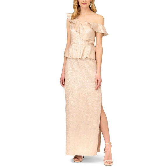 Aidan Mattox womens Lame Column Gown With Ruffles, 16