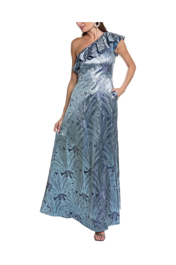 womens One-Shoulder Ball Gown, 2, Blue