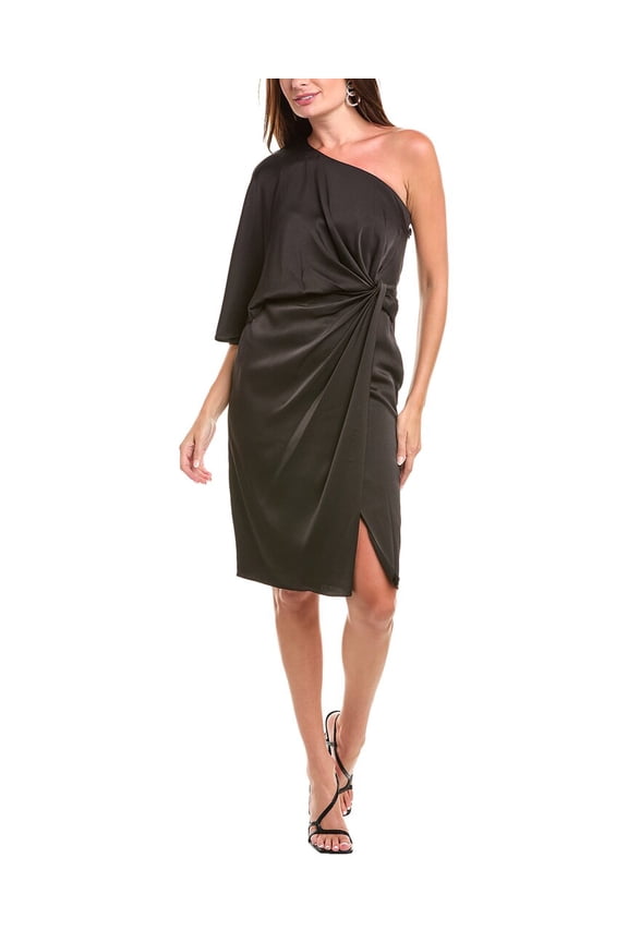 womens One-Shoulder Cape Sleeve Sheath Dress, 2, Black