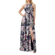 Aidan Mattox womens Printed Halter Maxi Dress, 2, Navy