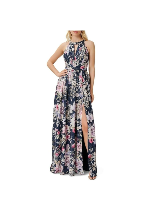 womens Printed Halter Maxi Dress, 2, Navy