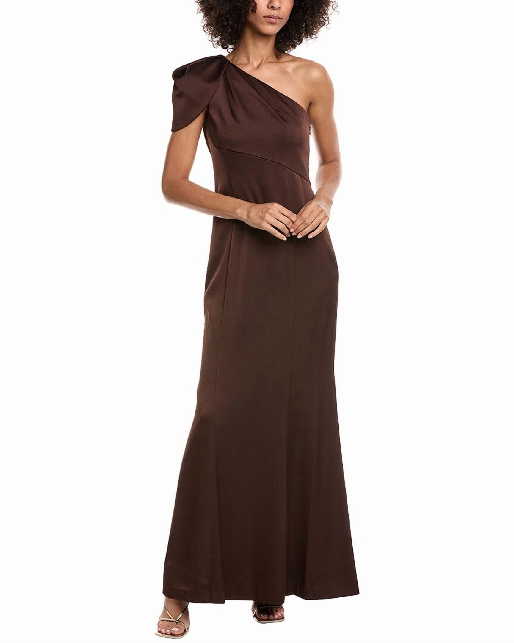 Aidan Mattox womens Satin One-Shoulder Gown, 2, Brown
