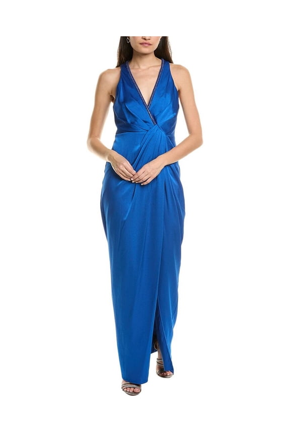 womens  Slim Column Gown, 0, Blue