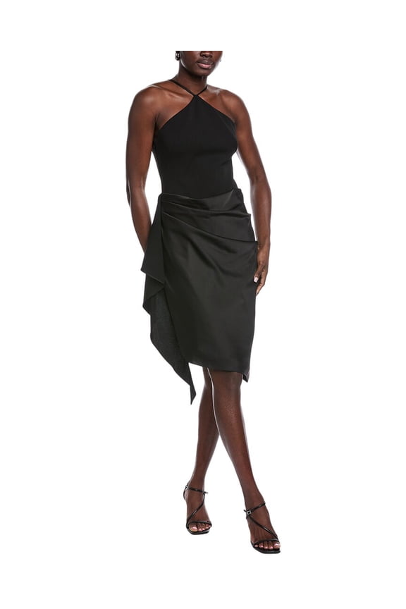 womens  Solid Mid Dress, 0, Black