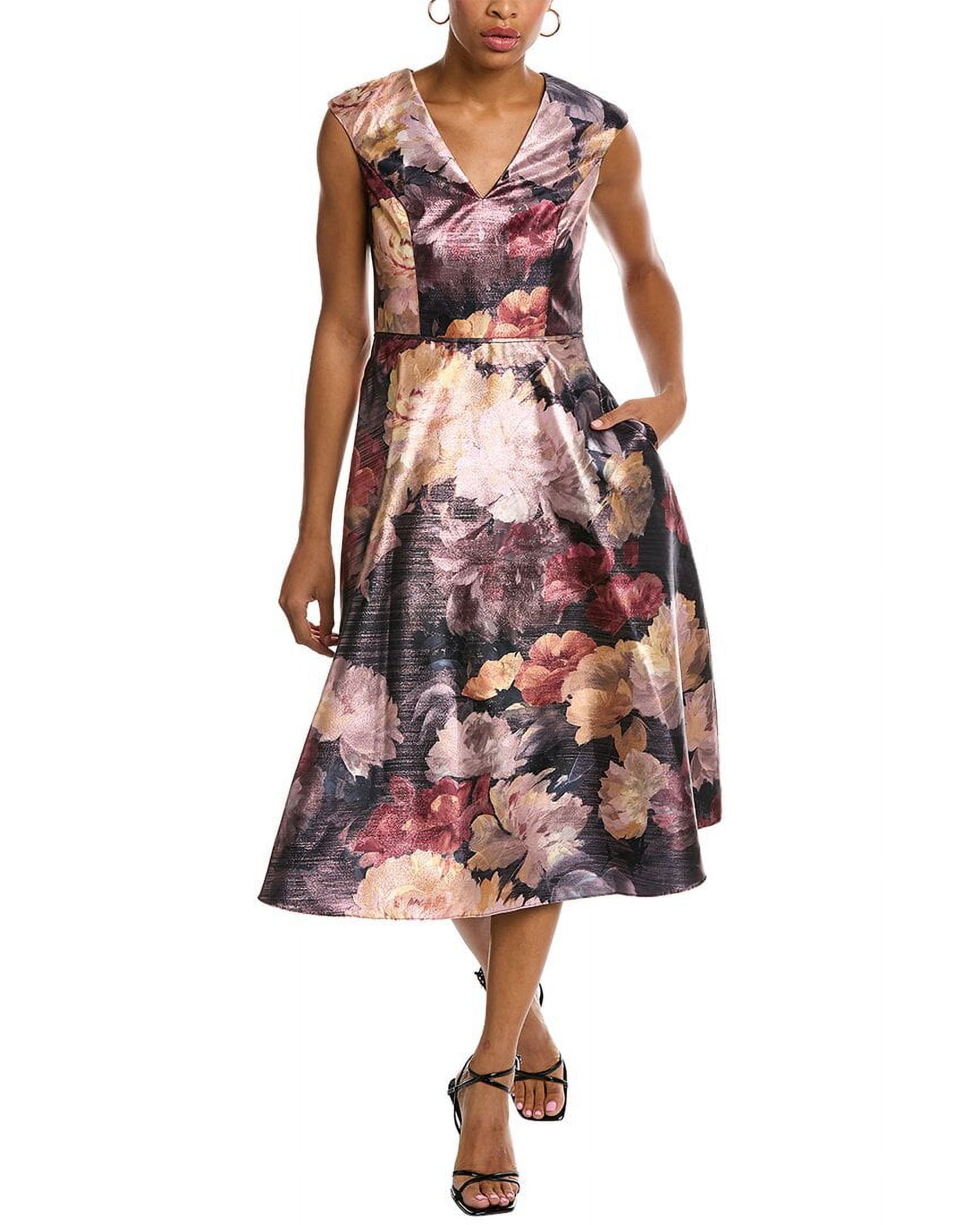aidan mattox v neck cocktail dress Aidan Mattox Floral Jacquard V-Neck Sleeveless Belted Midi Shirt Dress