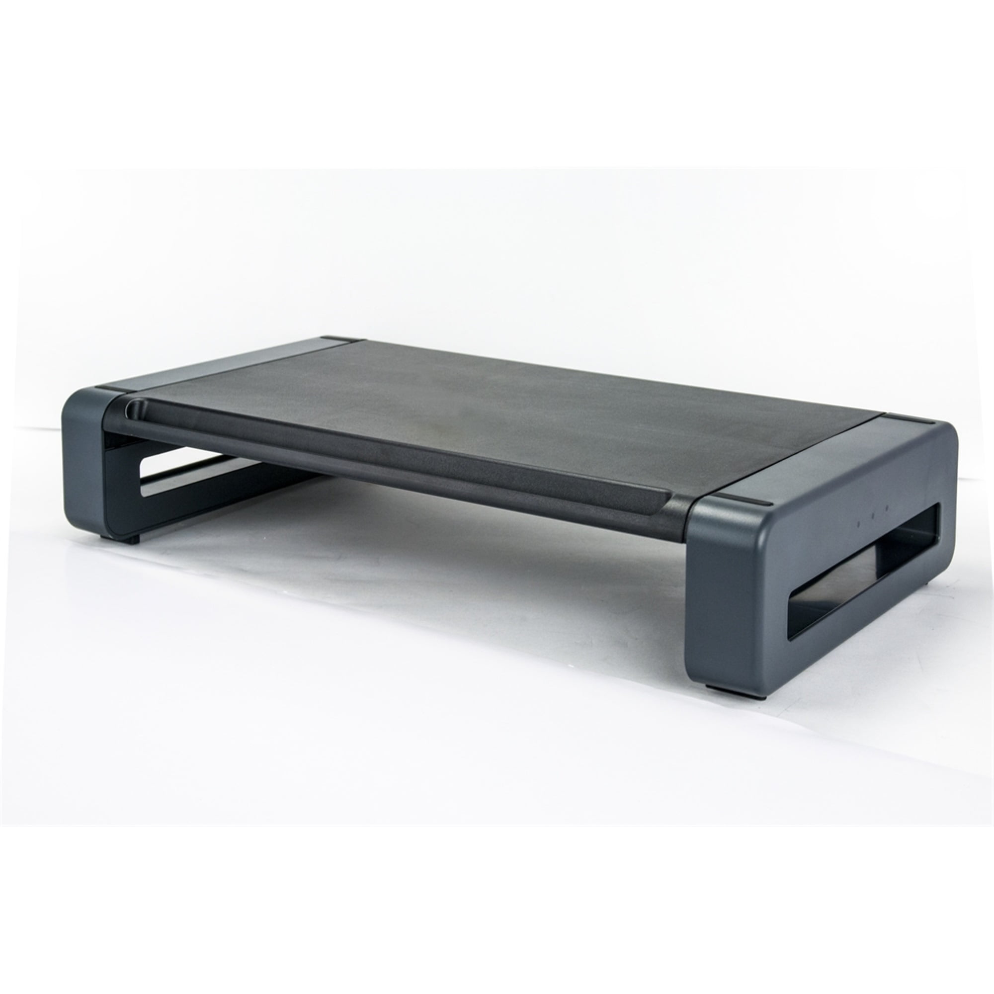 Black Ergonomic Monitor and Printer Stand with Device Slot