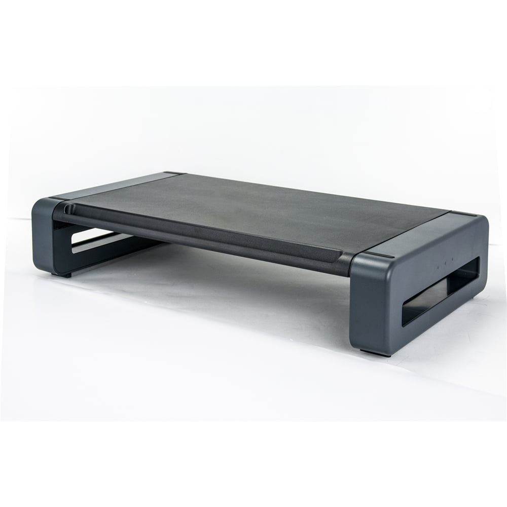 Black Ergonomic Monitor and Printer Stand with Device Slot