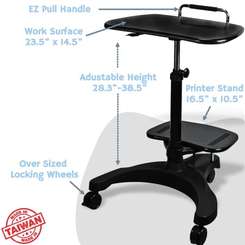 Aidata Ergonomic Sit-Stand Mobile Laptop Cart Work Station with Printer Shelf.