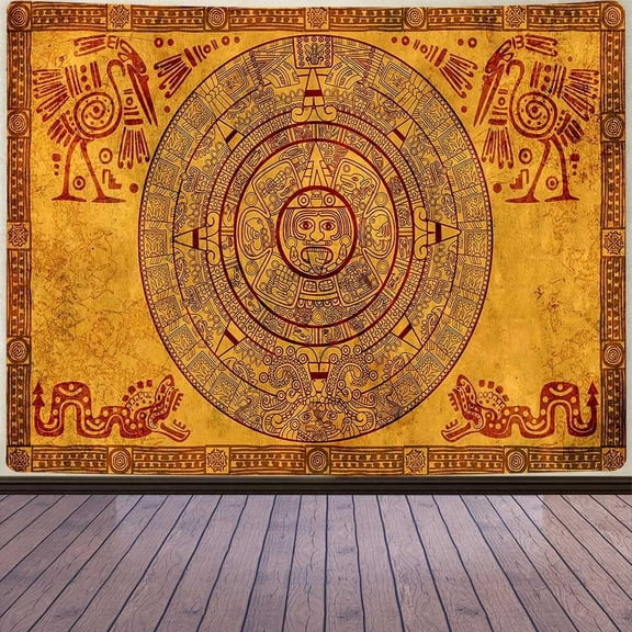 Aidatain Mayan Calendar Tapestry Aztec Calendar Tapestry Wall Art Decor Mystical Ancient Maya Animal Mural Pattern Tapestries Flannel Wall Hanging for Dorm Bedroom Living Room 80x60 Inches GTZYAT056