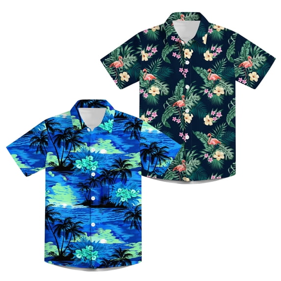 Aideaone 2 Pack Boy Hawaiian Shirts Button Down Kids Tropical Aloha Shirts Short Sleeve Size 8-14 Year