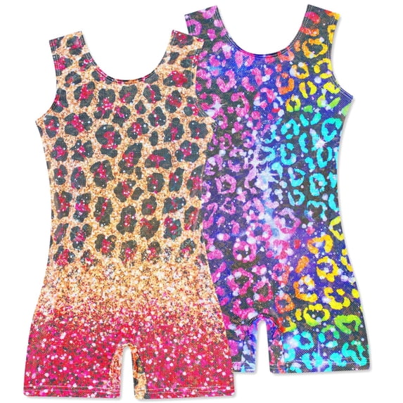 Aideaone 2 Pack Gymnastic Leotards for Girls Sparkly Kids Dance Unitards for Tumbling Ballet Dance Performance 4-8 Years