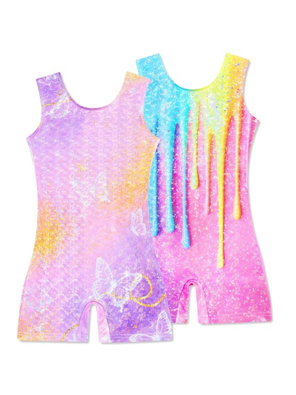 2-Pack Girls Gymnastics Leotards Sparkly Toddler Biketards Cutout Back Dance Unitard 3-8T