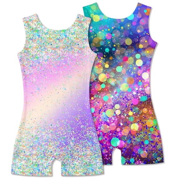 Aideaone 2 Pack Gymnastics Leotards for Girls Sparkly Toddler Biketards with Shorts Kids Unitard Dance Sportswear 3-10T