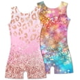 thumbnail image 1 of Aideaone 2 Pack Gymnastics Leotards for Girls Sparkly Toddler Biketards with Shorts Kids Unitard Dance Sportswear 3-10T, 1 of 3