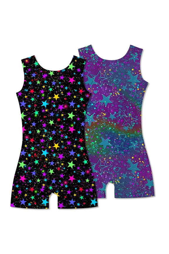 2 Pack Gymnastics Leotards for Girls Sparkly Toddler Biketards with Shorts Kids Unitard Dance Sportswear 3-10T