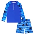 thumbnail image 1 of Aideaone 2 Piece Boys Swim Sets Swim Trunks with Rash Guard for Kids Bathing Suits Boys Swimwear with Zipper Size 7-12T, 1 of 5