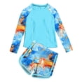thumbnail image 1 of Aideaone 2 Piece Girls Rash Guard Set Long Sleeve Swimsuit with Shorts UPF 50+ Bathing Suits for Girls 7-12 Years, 1 of 5