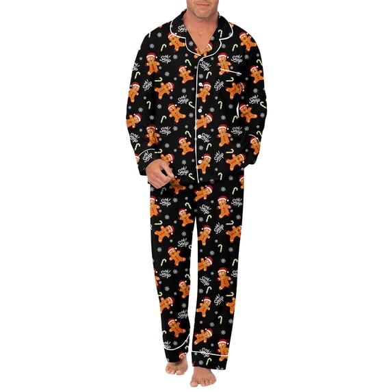 Aideaone 2 Piece Men's Pajamas Set Button Down Sleepwear Long Sleeve Pjs Set Soft Loungewear with Pockets Size M-XXL
