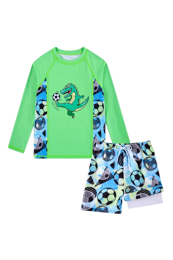 2 Piece Boy's Swimsuit Set Long Sleeve Kids Rash Guard Bathing Suit Swimswear with Swim Trunks for 8-12Y