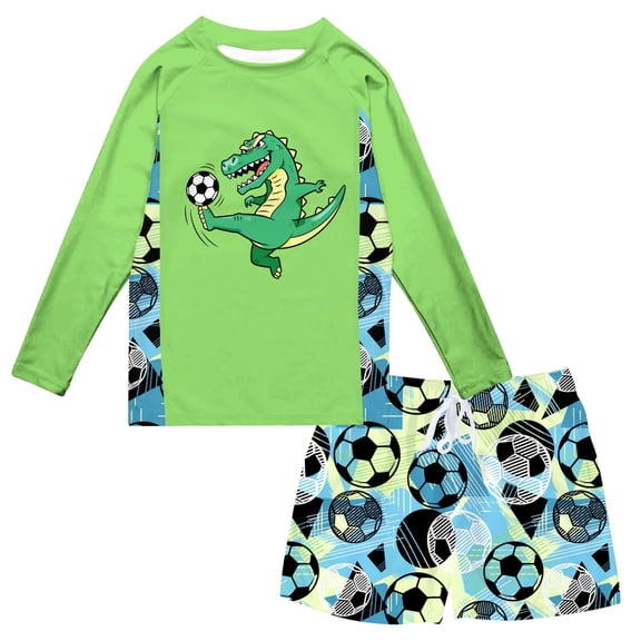 Aideaone 2 Piece Toddler Boy's Swimsuit Set Long Sleeve Rash Guard Bathing Suit Swimswear with Swim Trunks for 8-12Y