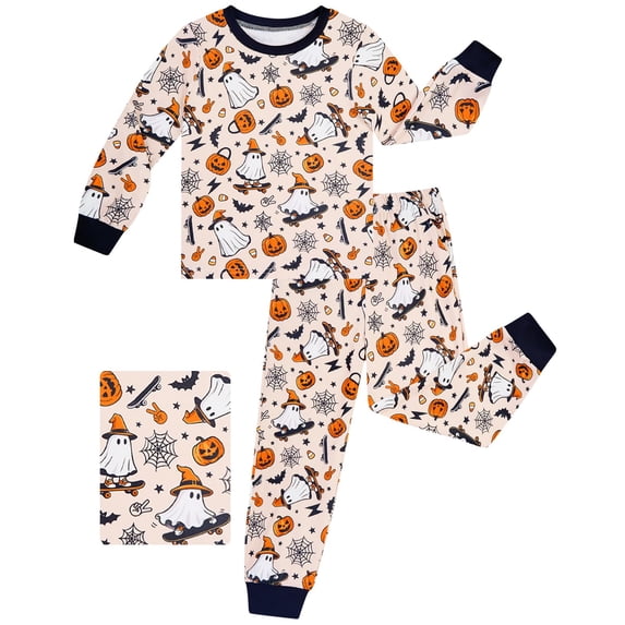 Aideaone 2-Piece Toddler Boys Halloween Pajamas Set Kids Pjs Long Sleeve Tees & Pants Printed Kids Sleepwear 2-6T
