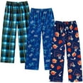 thumbnail image 1 of Aideaone 3-Pack Boys Pajama Pants Kids Soft Sleepwear Printed Plaid Pj Bottoms with Pockets for Boys (7-14), 1 of 7
