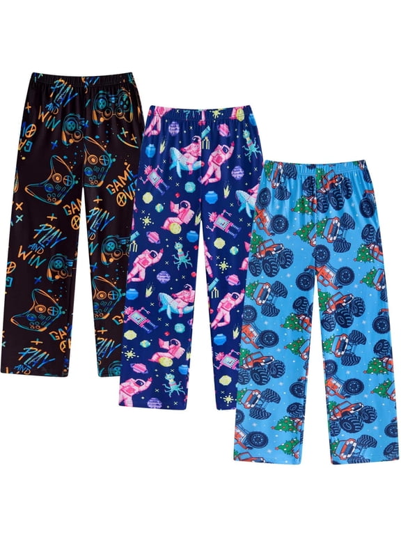 3-Pack Boys Pajama Pants Kids Soft Sleepwear Printed Pj Bottoms with Pockets for Boys (7-14)