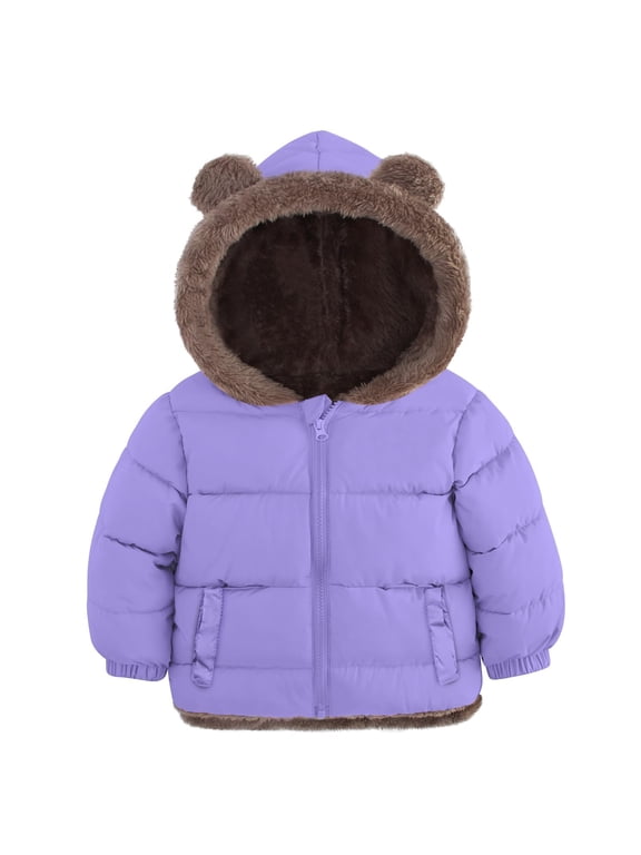 Baby Toddler Winter Fleece Coat Boys Girls Cute Bear Ear Hooded Jackets with Pockets 6M-5T
