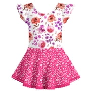 Aideaone Girls Ballet Leotard Toddler Floral Dance Dresses with Circle Skirt Skirted Shorts Ruffle Sleeve Age 3-8Y