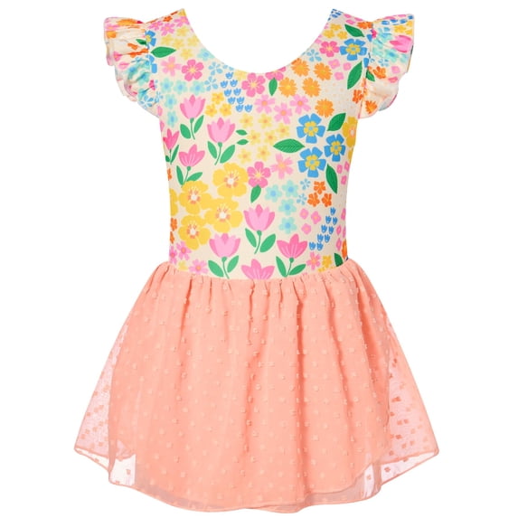 Aideaone Ballet Leotard for Girls Toddler Dance Dress Outfit with Skirt Ruffle Sleeve 3-8Y