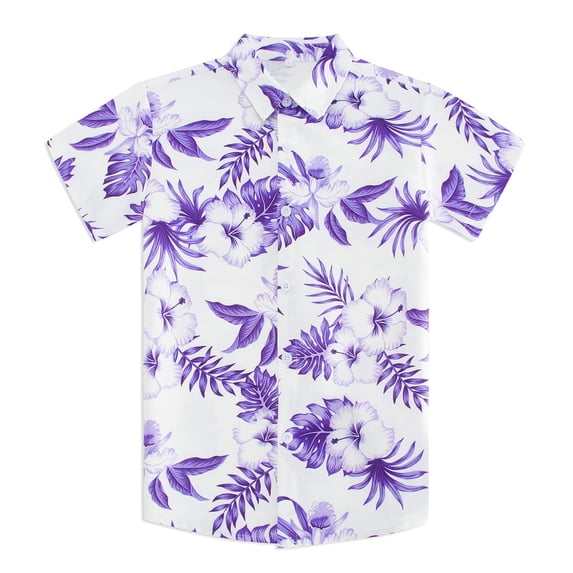 Aideaone Boy's Button Down Hawaiian Shirts Short Sleeve Cool Cartoon Print Tops for 7-14 Years