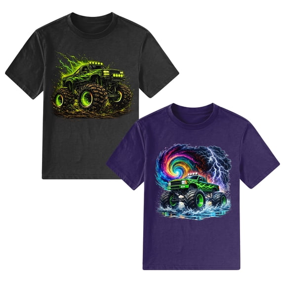 Aideaone Boys 2 Pack Printed T Shirts Crew Neck Soft Short Sleeve Casual Tees for 7-12 Years Kids