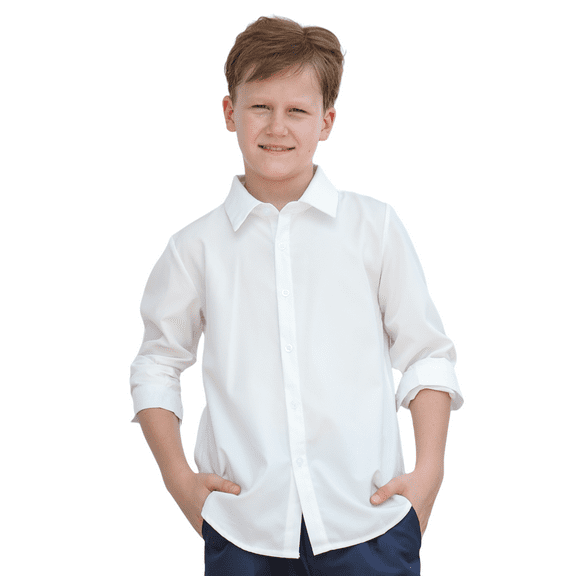 Aideaone Boys' Button-Up Dress Shirt Boys School Uniform Long Sleeve Collared Shirt, Sizes 8-14